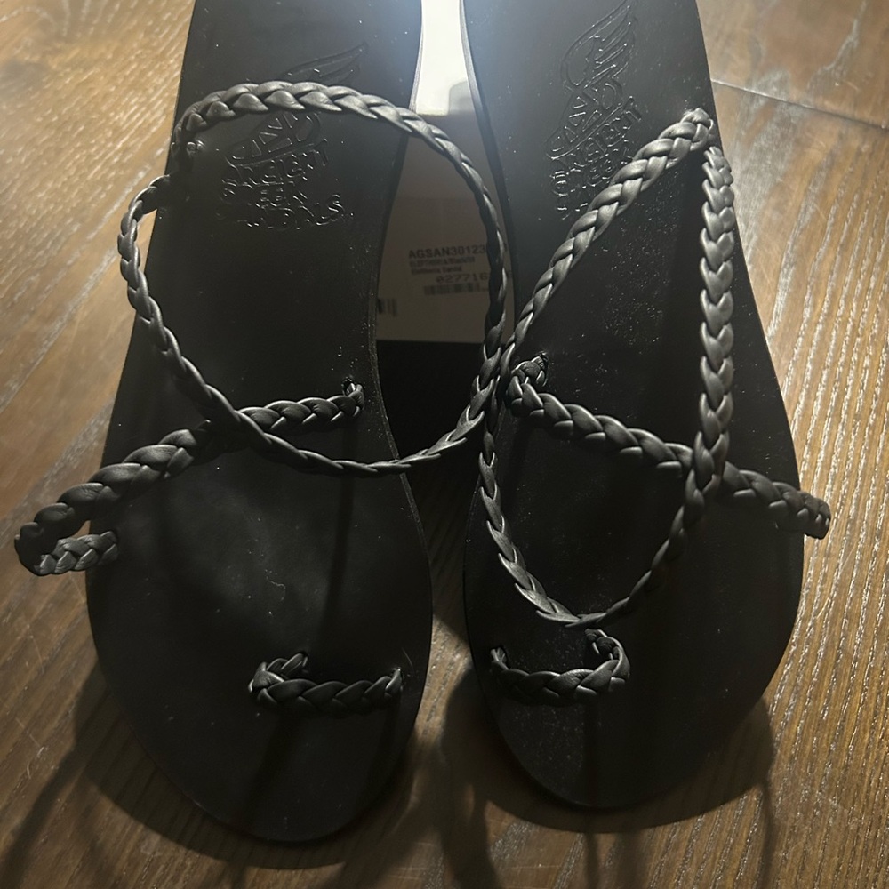 Ancient Greek Sandals Black Braided Sandals-Eleftheria sandal